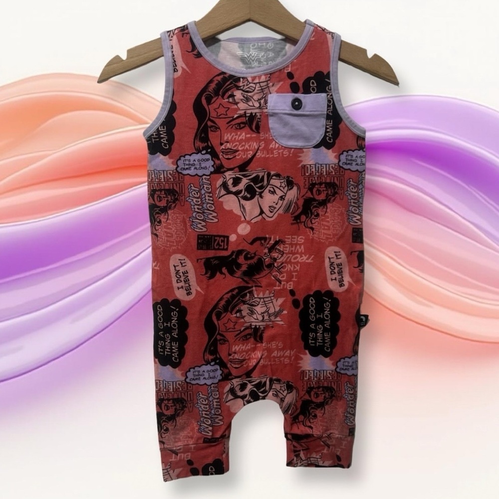 Rags Wonder Woman Romper 
Light marks at the knees 
12-18 months 
Coral